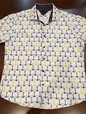 BC Collection Men’s XL Anchor Print Short Sleeve Button Up Shirt Nautical